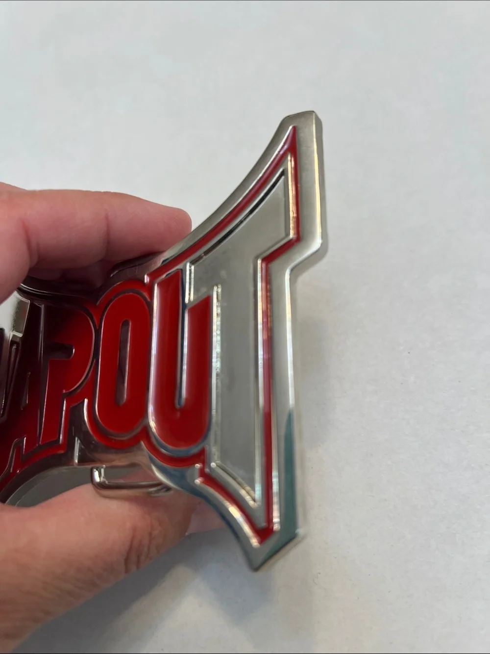 Y2K TAPOUT LOGO SILVER TONE & RED MMA MIXED MARTIAL ARTS PROMO BELT BUCKLE